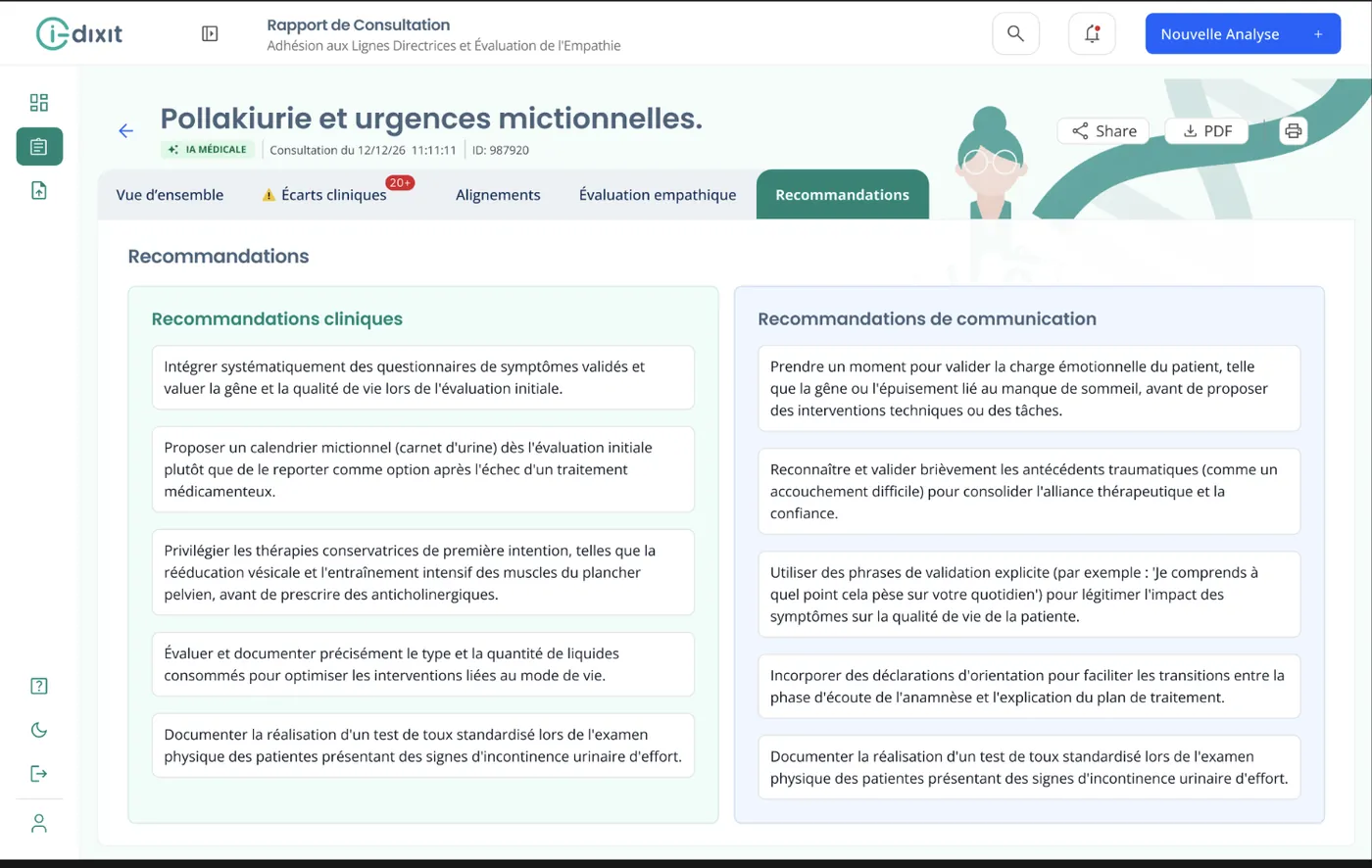 i-diXit audit report with clinical and communication recommendations